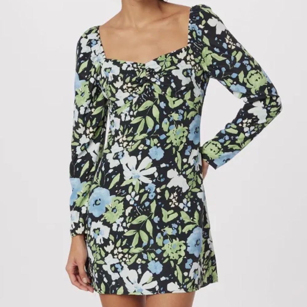 Topshop floral print longsleeve mini dress